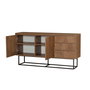 Hanah Home Consola Moderna-Industrial Nogal y Negro, Mueble con 3 Cajones y Estantes, Tablero Melamina 18mm, Patas Metálicas, Ancho 140cm Alto 72cm Fondo 36cm